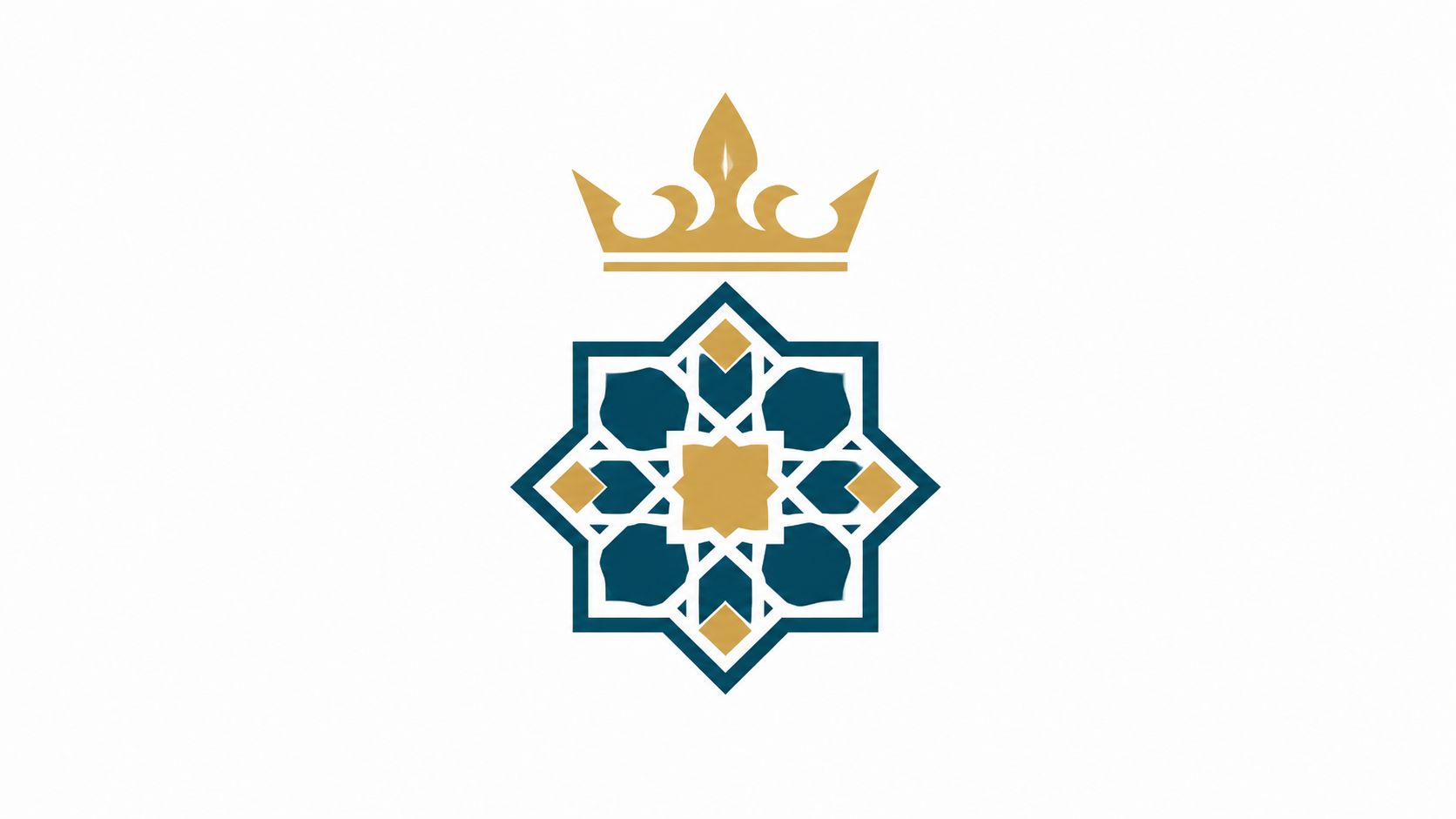 Un emblème royal avec une étoile complexe de style islamique surmontée d'une couronne dorée minimaliste