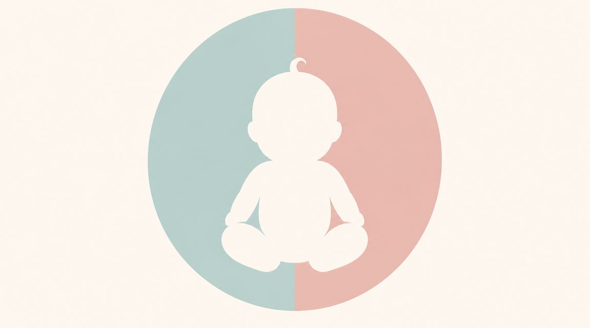 Une silhouette de bébé assise au centre d'un cercle divisé en bleu clair et rose pastel.