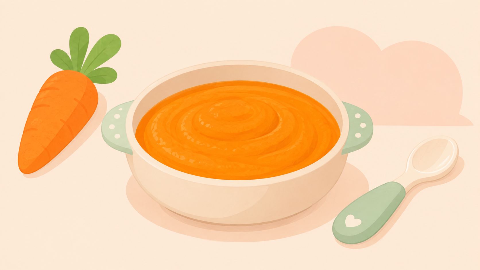 Un bol de purée de carotte pour bébé avec une cuillère, idéal pour la diversification alimentaire infantile.